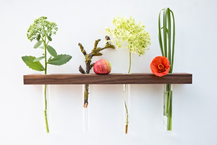 Wall Mounted Vase, Nut Wood Wall Mounted Vase, Nut Wood