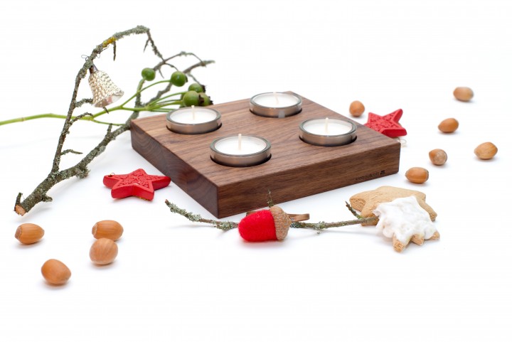 Advent Wreath Nut Wood, square Advent Wreath Nut Wood, square